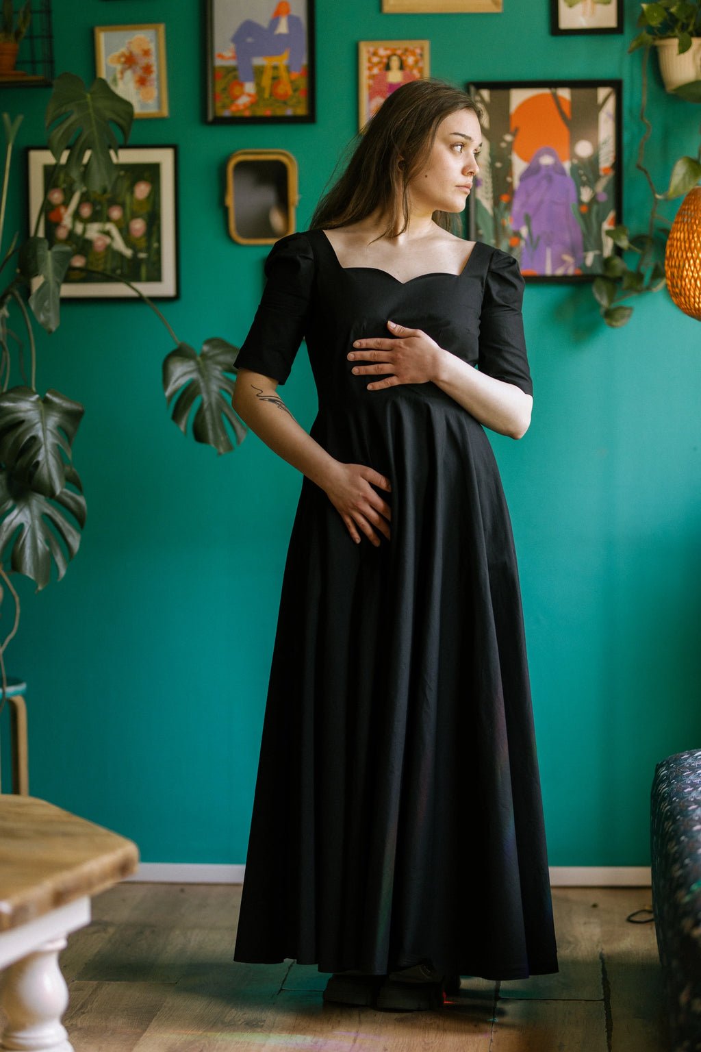 Morticia Dress – Gothic Sweetheart Maxi Dress